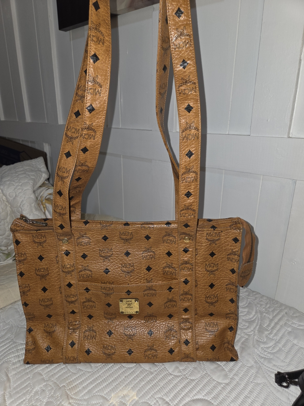 MCM Cognac Visetos Leather Tote Bag